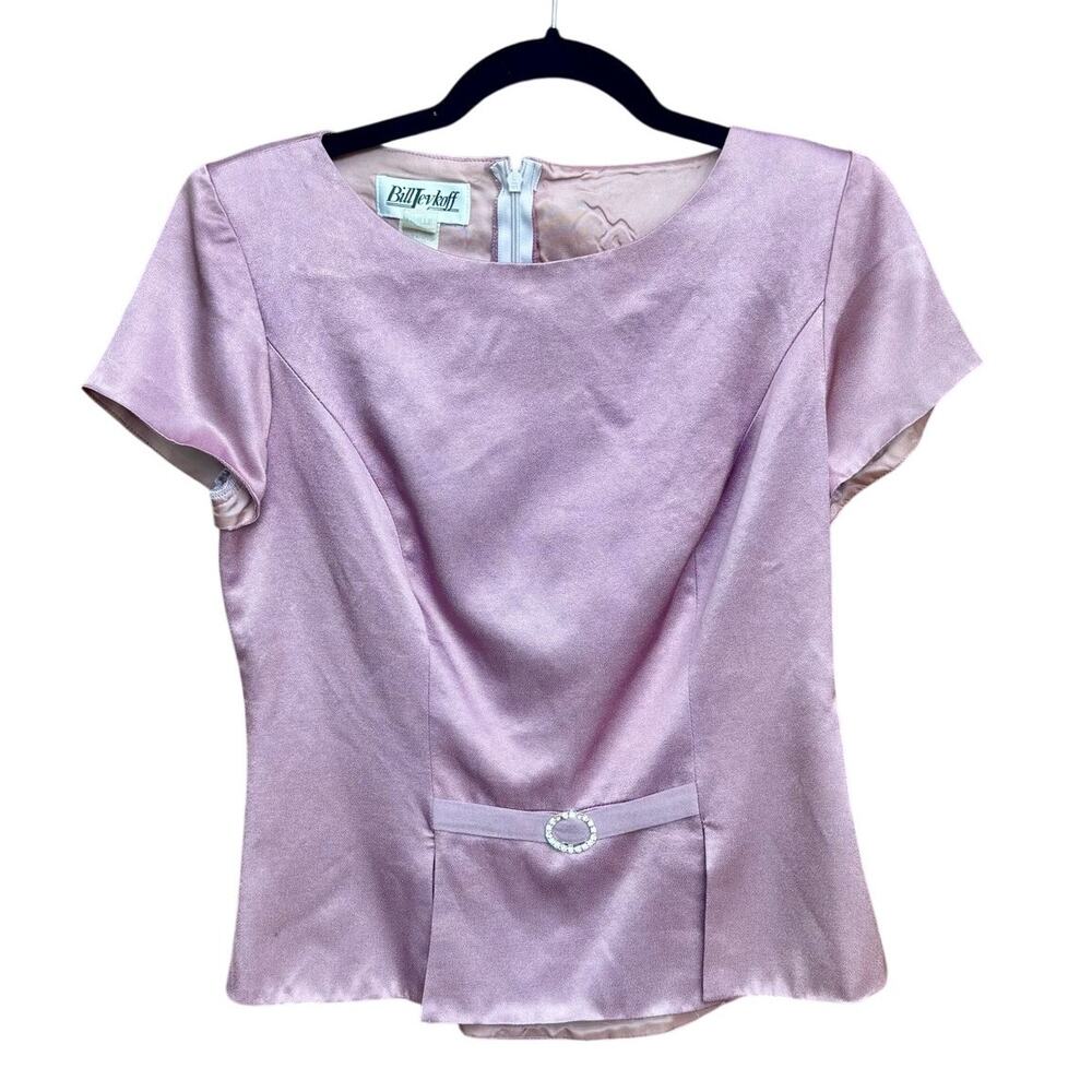 Vintage 1980s Bill Levkoff Purple Satin Top Rhinestone Belt Wounded Bird AS IS